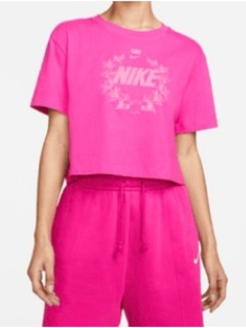 Nike Sportswear Women's Short-Sleeve Cropped Printed T-Shirt DV9576-621 Pink (L)